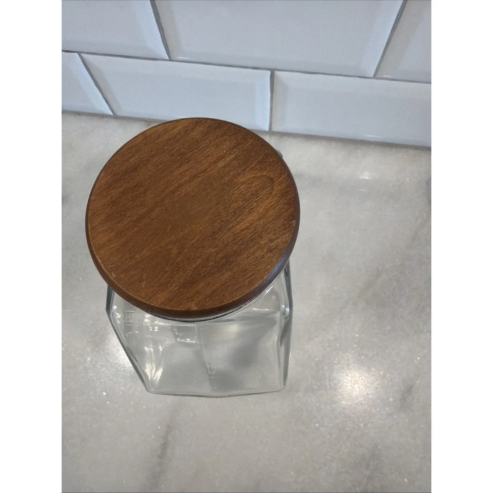 Vintage Teakwood Libbey Of Canada‎ Hexagon Glass Storage Jar